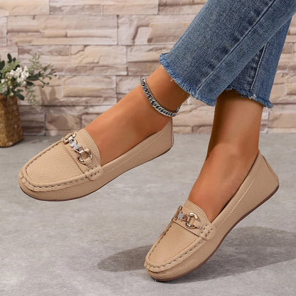 EtherealBe women's slip on Mary Jane shoes in beige with decorative chain detail for casual comfort