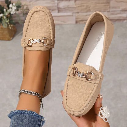 EtherealBe women's slip on Mary Jane shoes in beige with decorative chain detail and comfortable fit