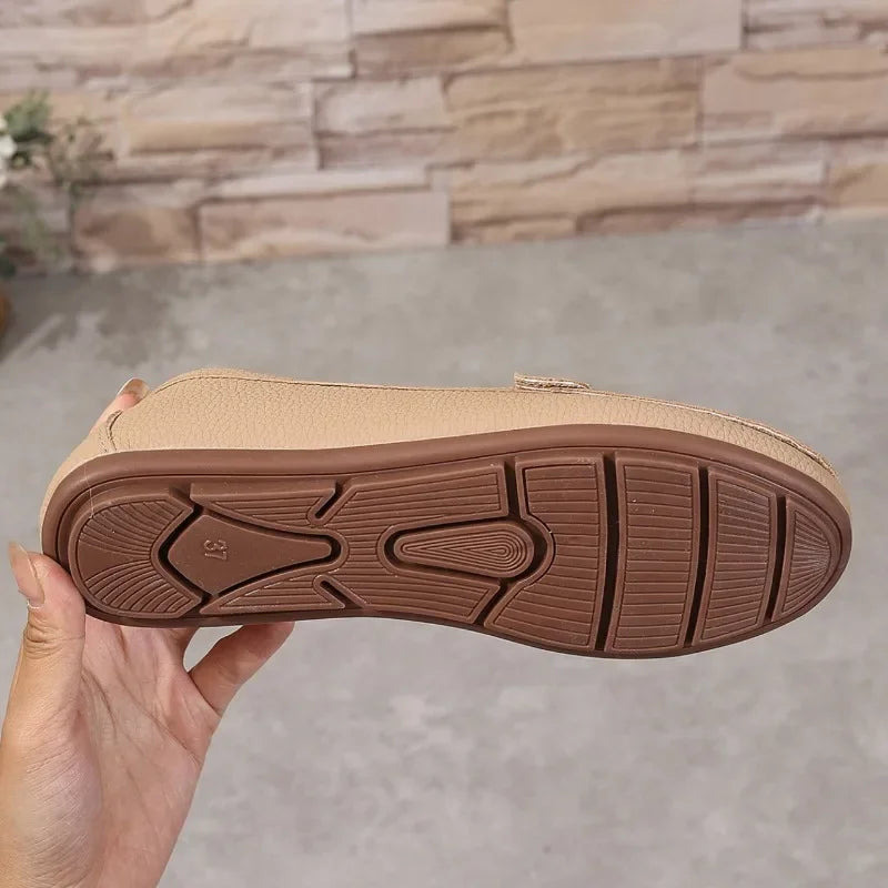 Bottom view of EtherealBe women's slip on Mary Jane shoes with a textured rubber sole for grip