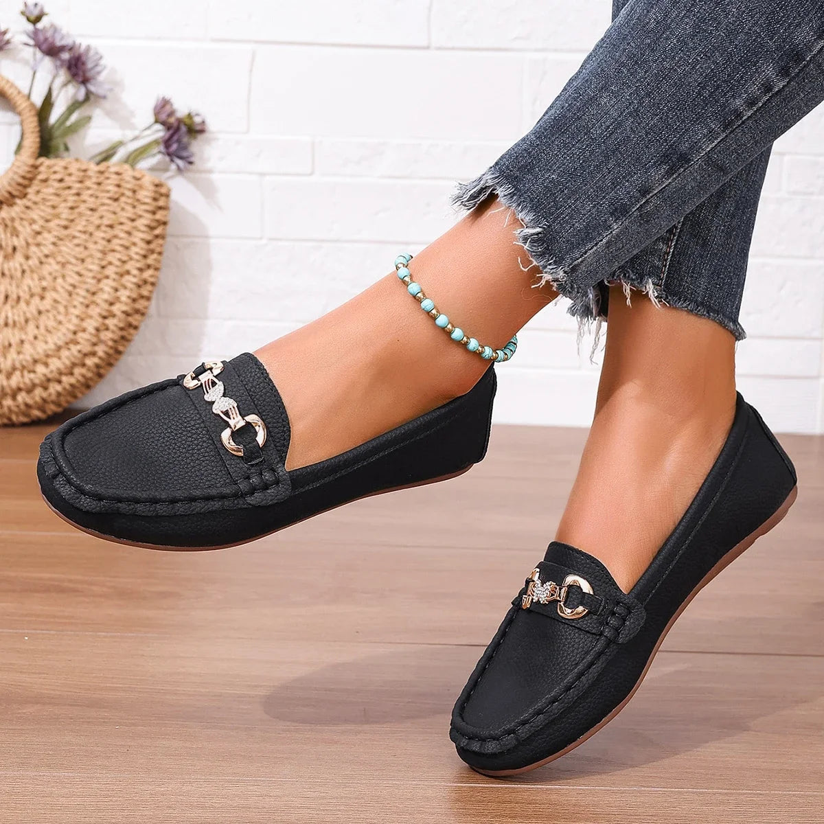EtherealBe women's slip on Mary Jane shoes in black with stylish embellishments for casual wear