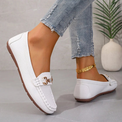 EtherealBe women's slip on Mary Jane shoes in white with stylish buckle detail for casual wear
