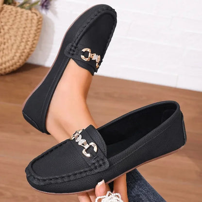 EtherealBe women slip on Mary Jane shoe in black with stylish chain detailing for everyday comfort