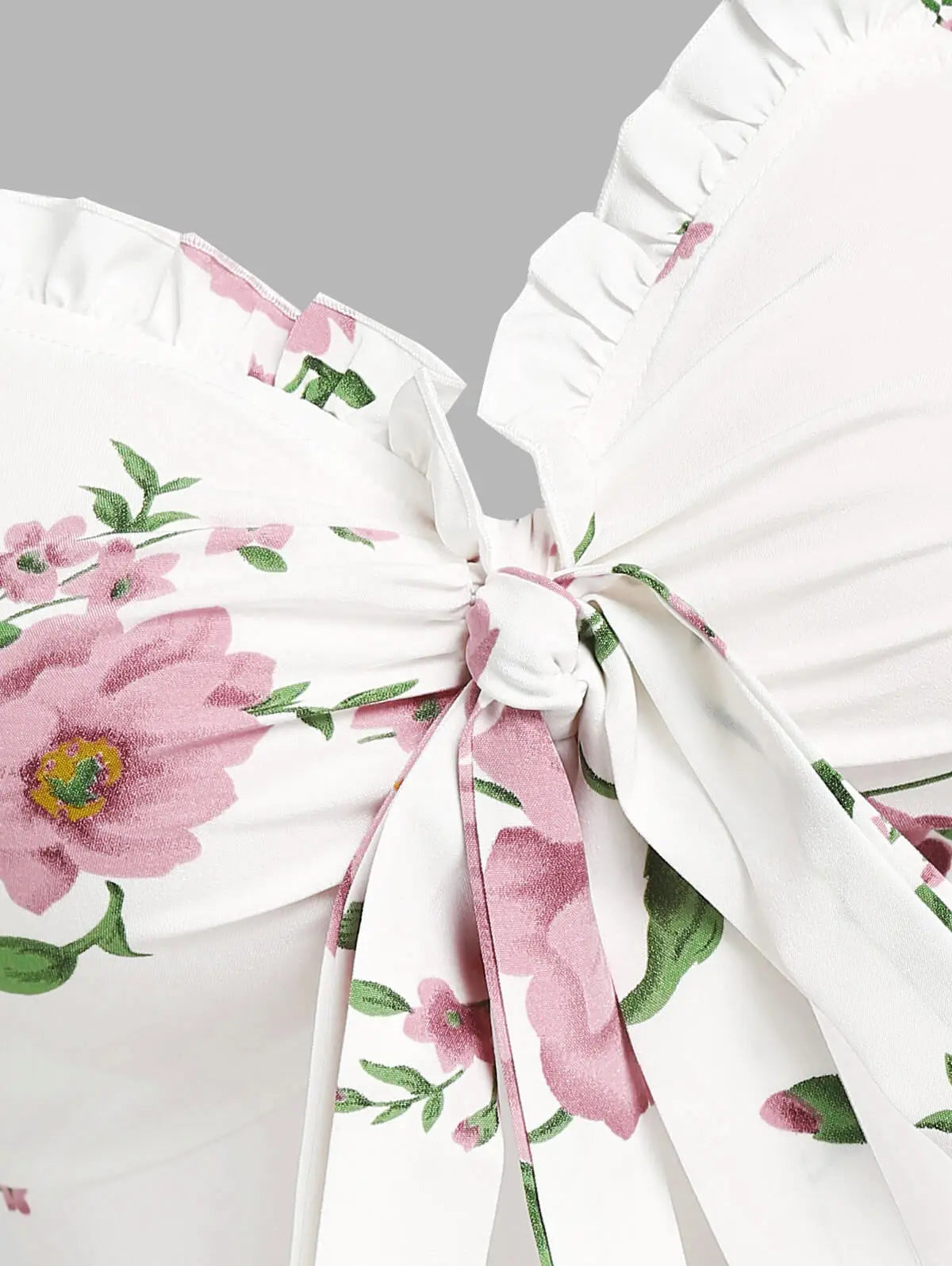 EtherealBe ruffled bowknot mini summer dress with floral print and stylish back tie detail