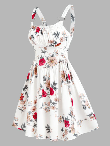 EtherealBe ruffled bowknot mini summer dress with floral print and adjustable straps