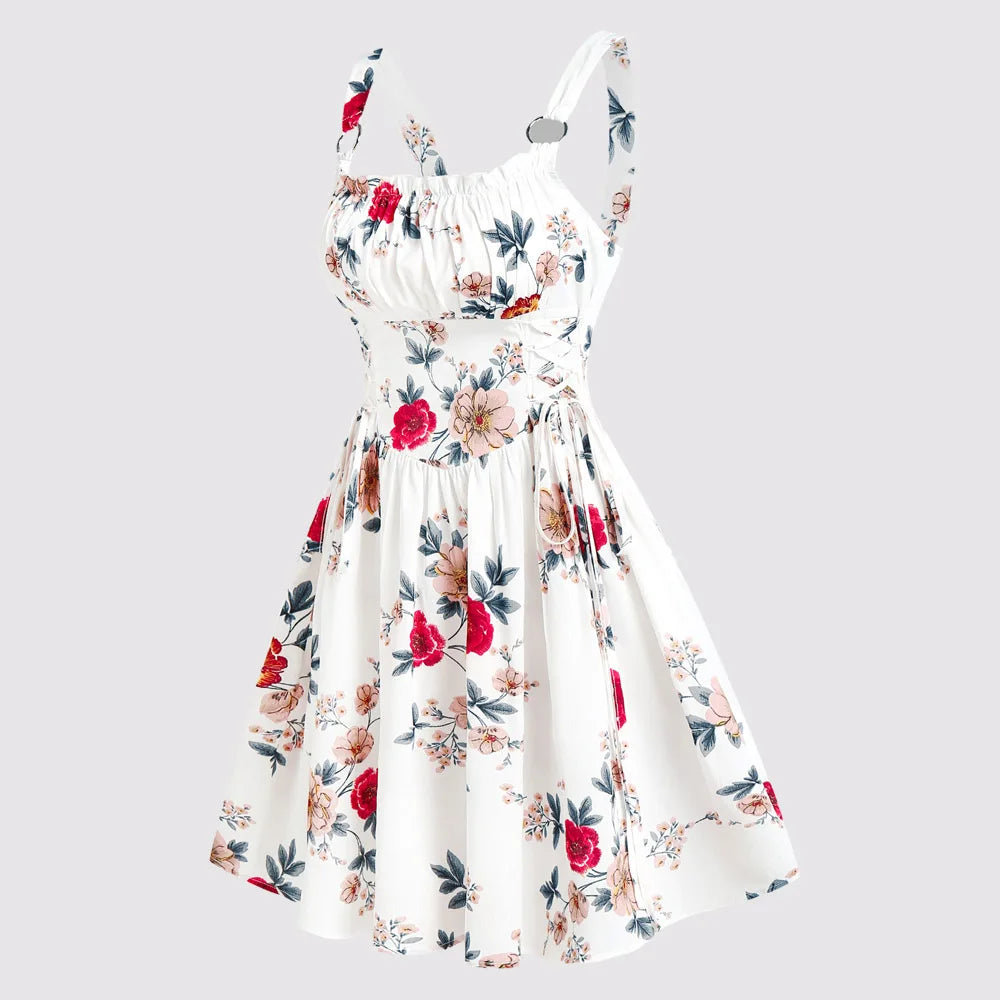 EtherealBe ruffled bowknot mini summer dress with floral patterns perfect for warm weather occasions