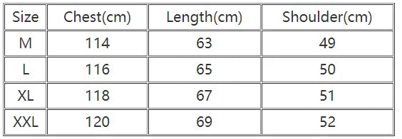 Hello Kitty baseball jacket size chart showing sizes M L XL XXL with chest length and shoulder measurements in cm