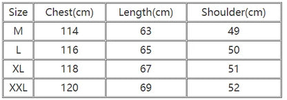 Hello Kitty baseball jacket size chart showing sizes M L XL XXL with chest length and shoulder measurements in cm