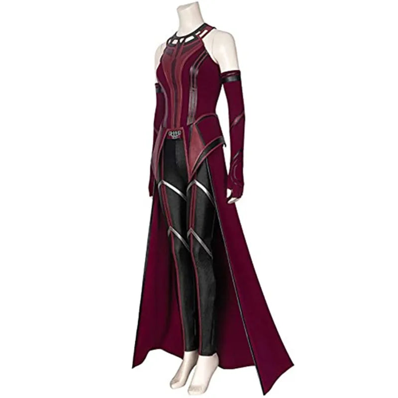 Scarlet Witch Wanda Vision Halloween cosplay costume featuring a detailed red and black design with a long cape