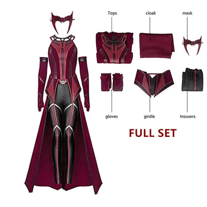 Scarlet Witch Wanda Vision Halloween cosplay costume full set with cloak, mask, gloves, and trousers