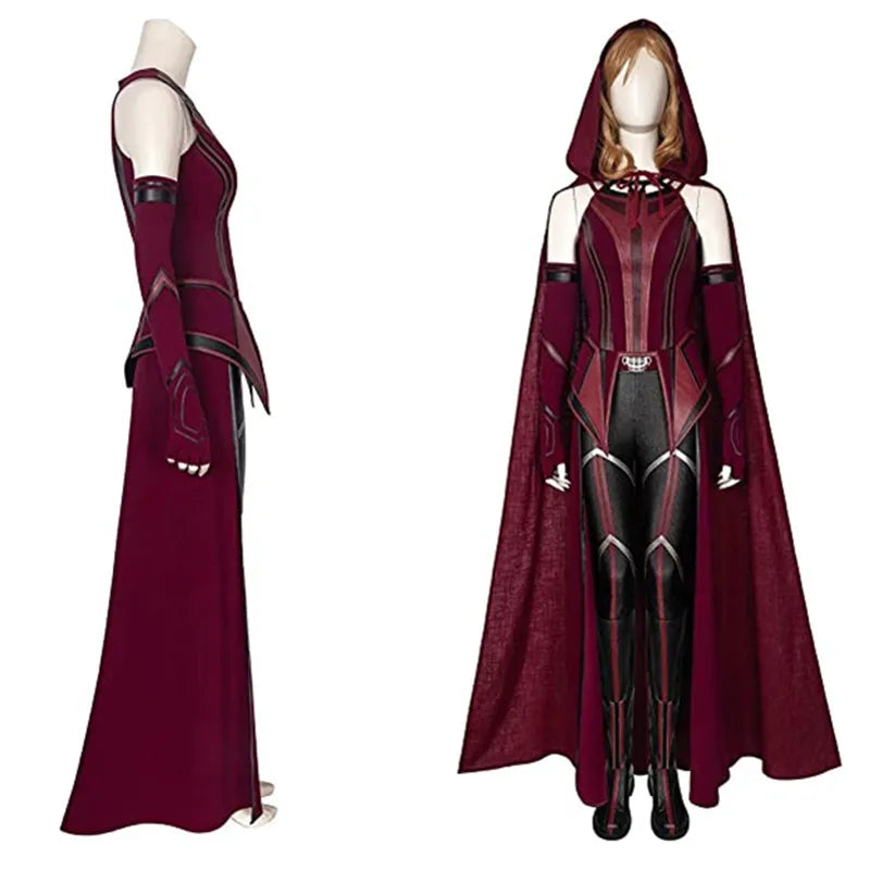 Scarlet Witch Wanda Vision Halloween cosplay costume featuring a hooded cape and form-fitting design