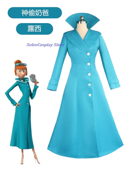 EtherealBe Despicable Me Gru Lucy Wilde costume in turquoise with a stylish collar and buttons