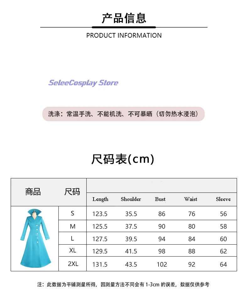 EtherealBe Despicable Me Gru Lucy Wilde costume in turquoise with size chart details