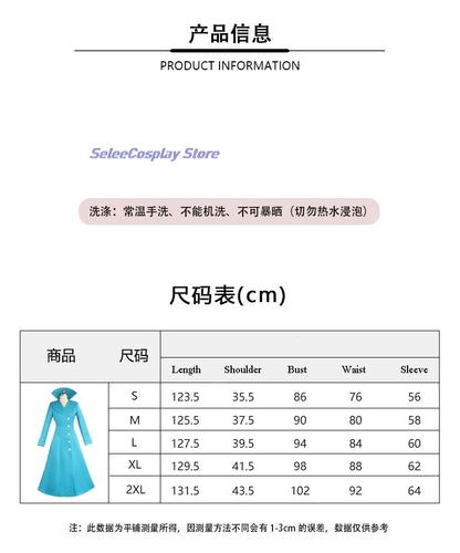 EtherealBe Despicable Me Gru Lucy Wilde costume in turquoise with size chart details