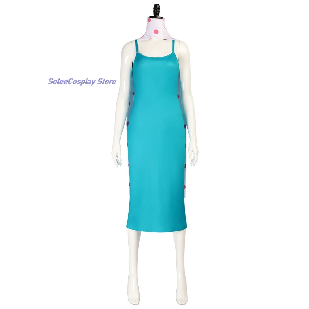 Light blue dress for Despicable Me Gru Lucy Wilde costume with adjustable straps and sleek design