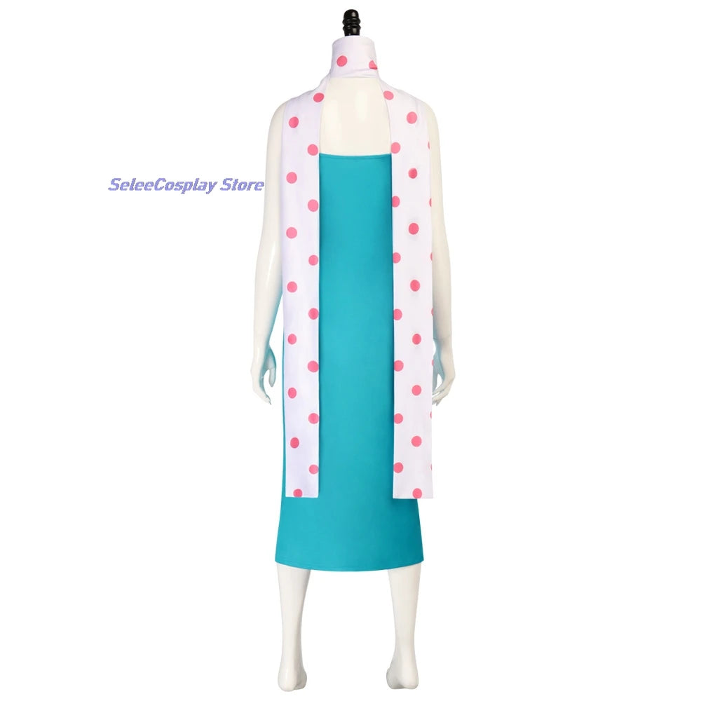 EtherealBe Despicable Me Gru Lucy Wilde costume featuring a teal dress and pink polka dot scarf