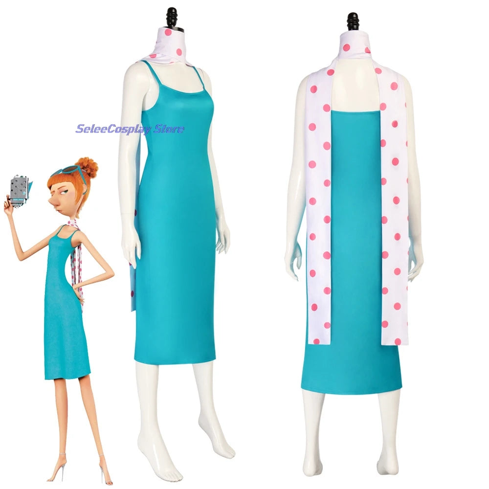 EtherealBe Despicable Me Gru Lucy Wilde costume featuring a teal dress and polka dot scarf