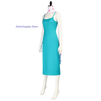 EtherealBe Despicable Me Gru Lucy Wilde costume in teal with stylish polka dot scarf
