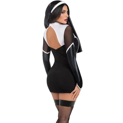 EtherealBe sexy nun costume for women featuring a fitted design with sheer sleeves and a stylish back cutout