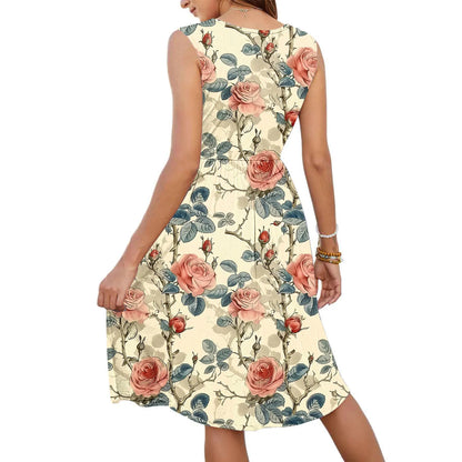 EtherealBe Sexy V Neck Midi Dress with Pockets in Floral Print for Stylish Summer Outings