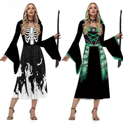 EtherealBe skeleton Halloween costume for women with flowing sleeves and spooky design