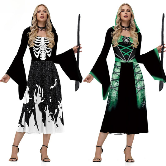 EtherealBe skeleton Halloween costume for women with flowing sleeves and spooky design