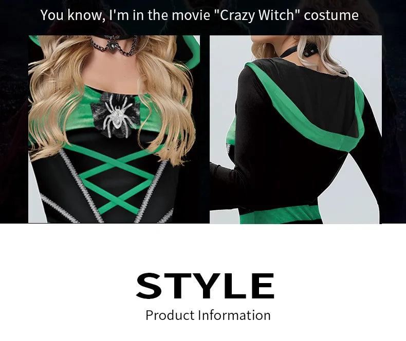 EtherealBe skeleton Halloween costume for women with black and green accents for festive celebrations
