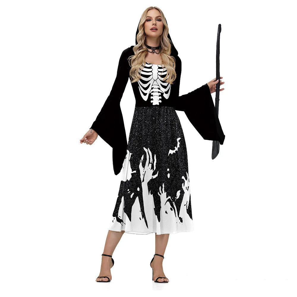 EtherealBe skeleton Halloween costume for women featuring a black and white skeletal design