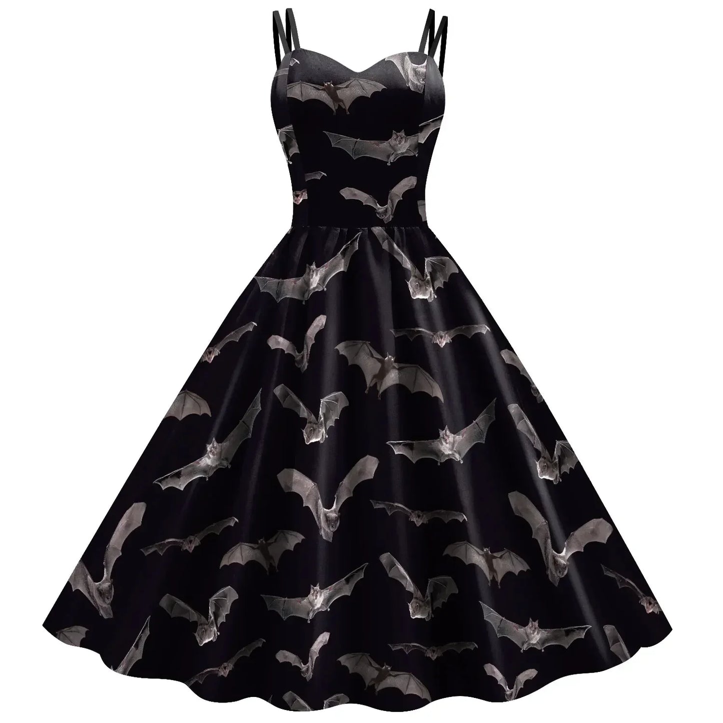 EtherealBe skeleton rose Halloween dress in black featuring a bat print design for spooky celebrations