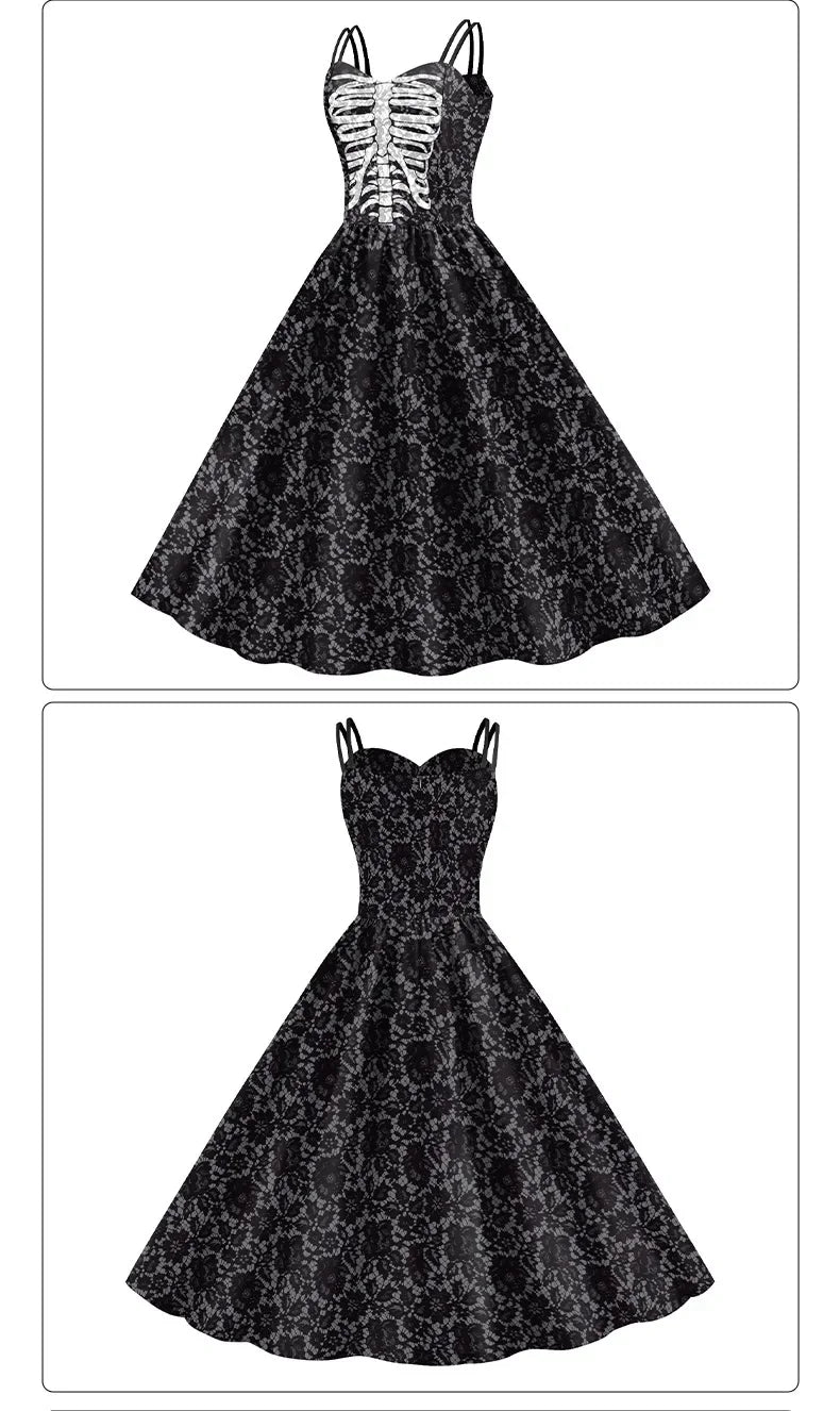 EtherealBe skeleton rose Halloween dress with a vintage-style fit and lace detailing