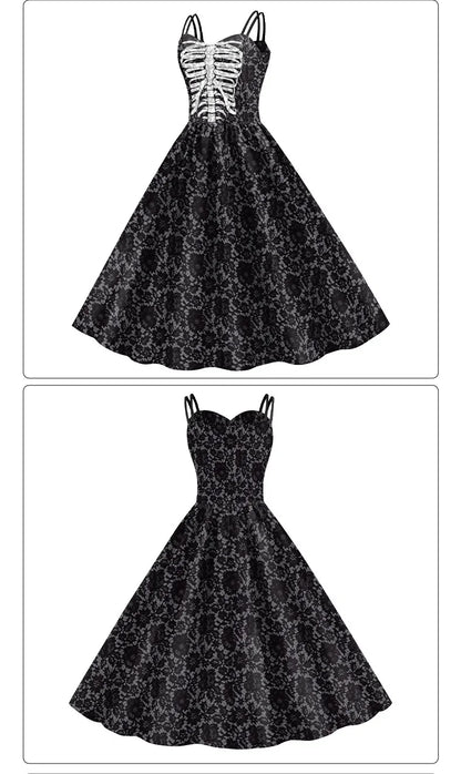 EtherealBe skeleton rose Halloween dress with a vintage-style fit and lace detailing