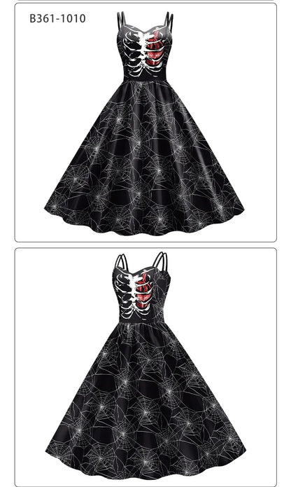 EtherealBe skeleton rose Halloween dress with a spiderweb design and lace-up bodice