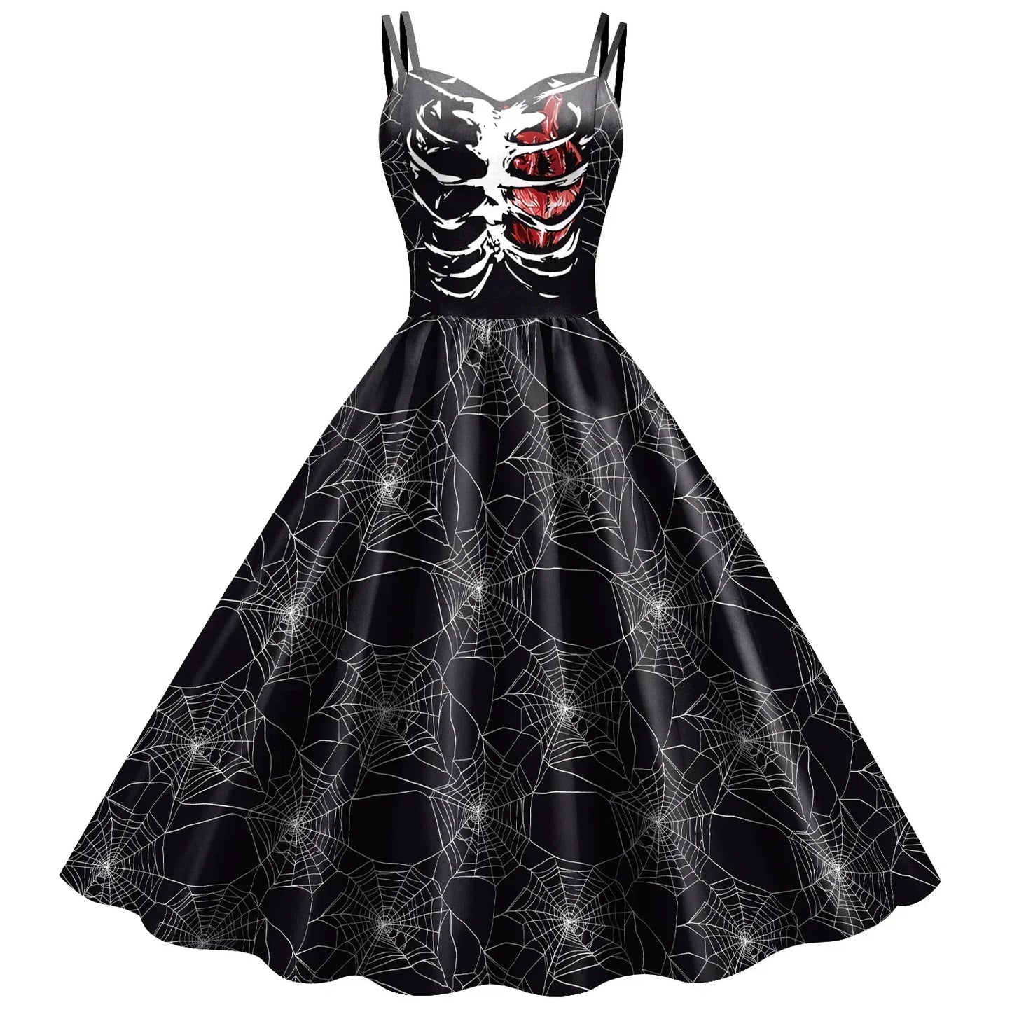 EtherealBe skeleton rose Halloween dress with spiderweb design and a skeletal print
