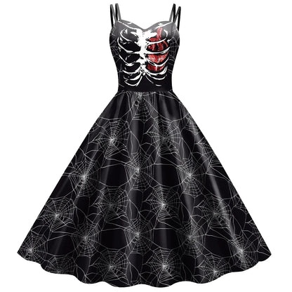 EtherealBe skeleton rose Halloween dress with spiderweb design and a skeletal print