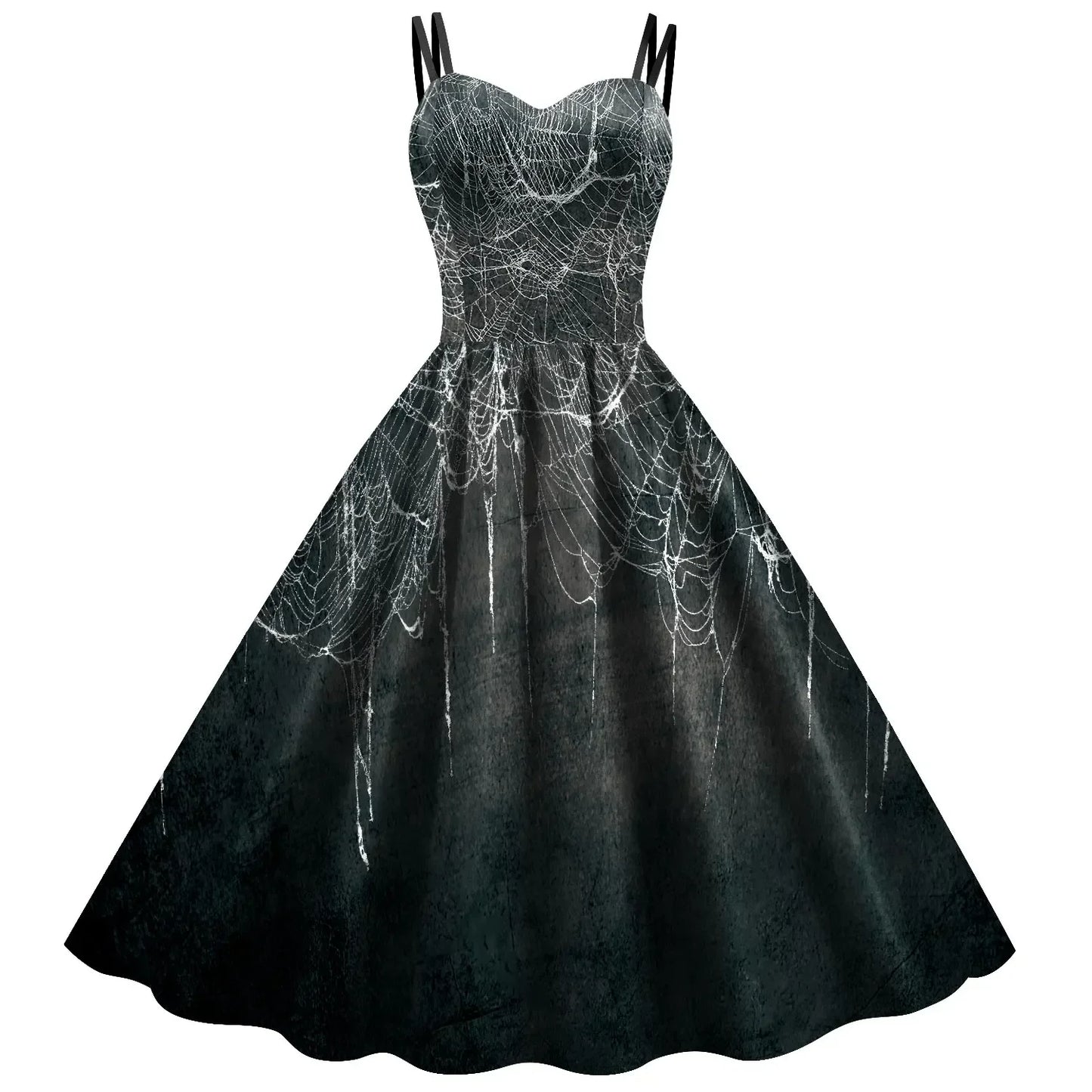 EtherealBe Skeleton Rose Halloween Dress with Spiderweb Design and Flared Skirt for Festive Wear