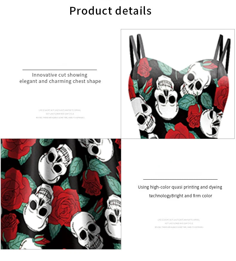 EtherealBe skeleton rose Halloween dress featuring a unique cut with a bold skull and rose design