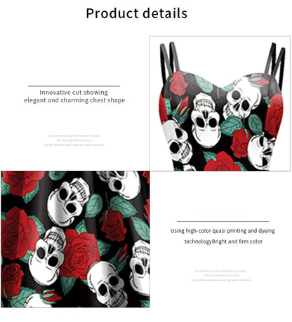 EtherealBe skeleton rose Halloween dress featuring a unique cut with a bold skull and rose design