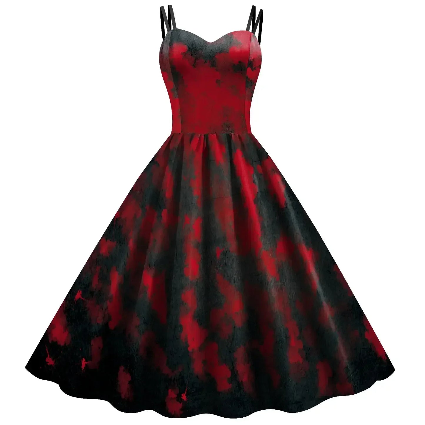 EtherealBe skeleton rose Halloween dress in red and black with a vintage swing silhouette