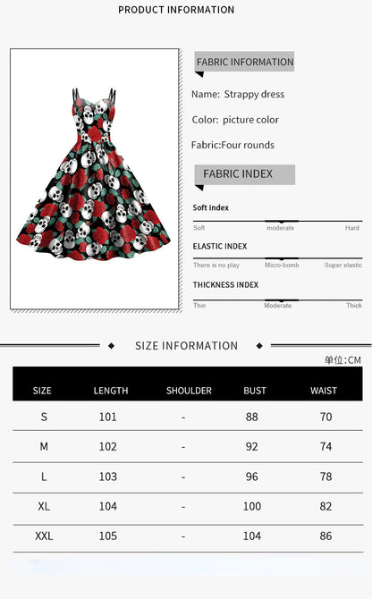 EtherealBe skeleton rose Halloween dress with a striking skull and floral print, perfect for spooky season