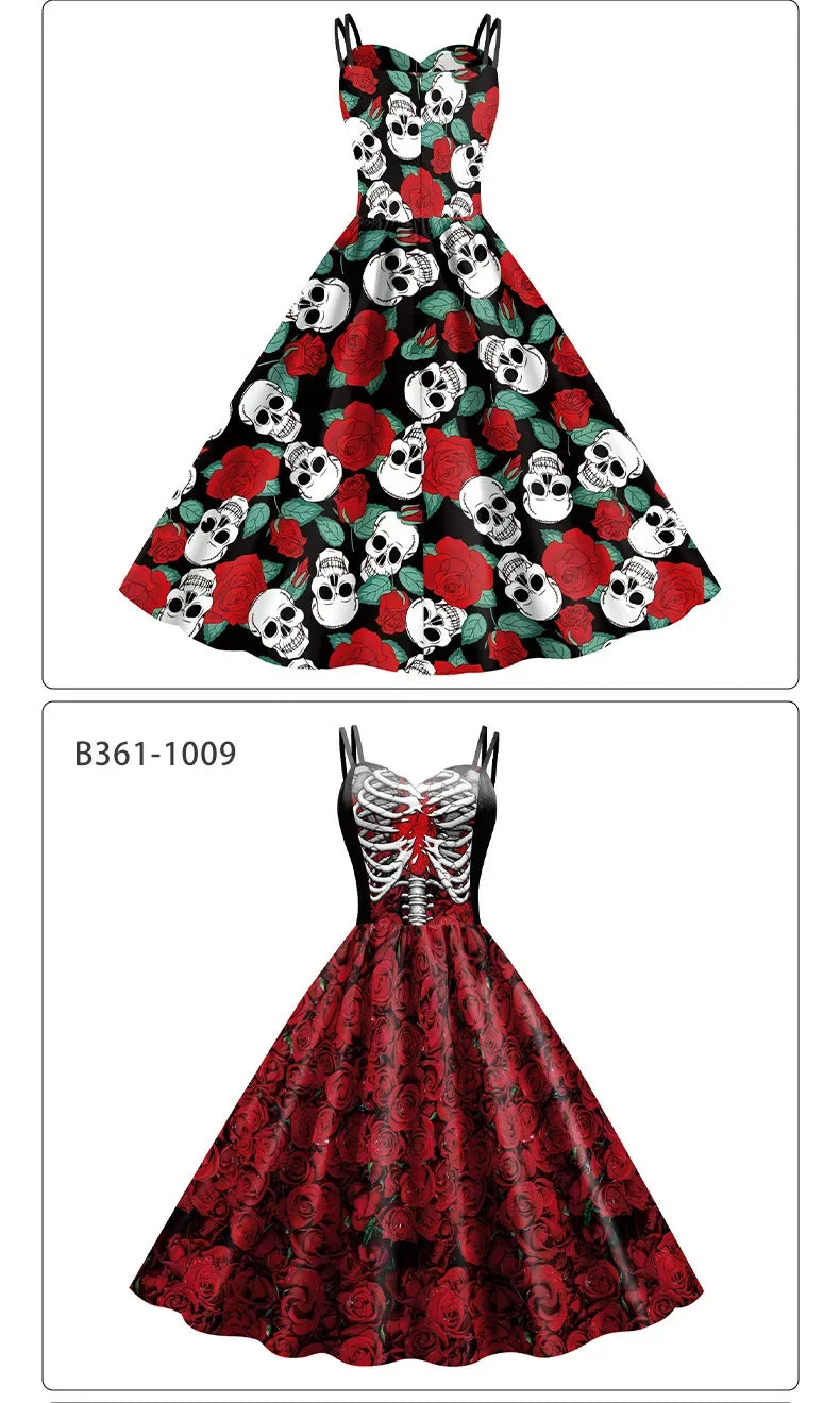 EtherealBe skeleton rose Halloween dress with skull and rose pattern for festive occasions