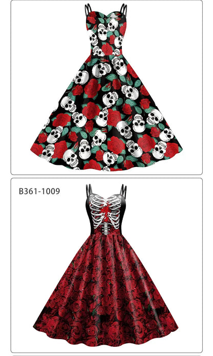 EtherealBe skeleton rose Halloween dress with skull and rose pattern for festive occasions