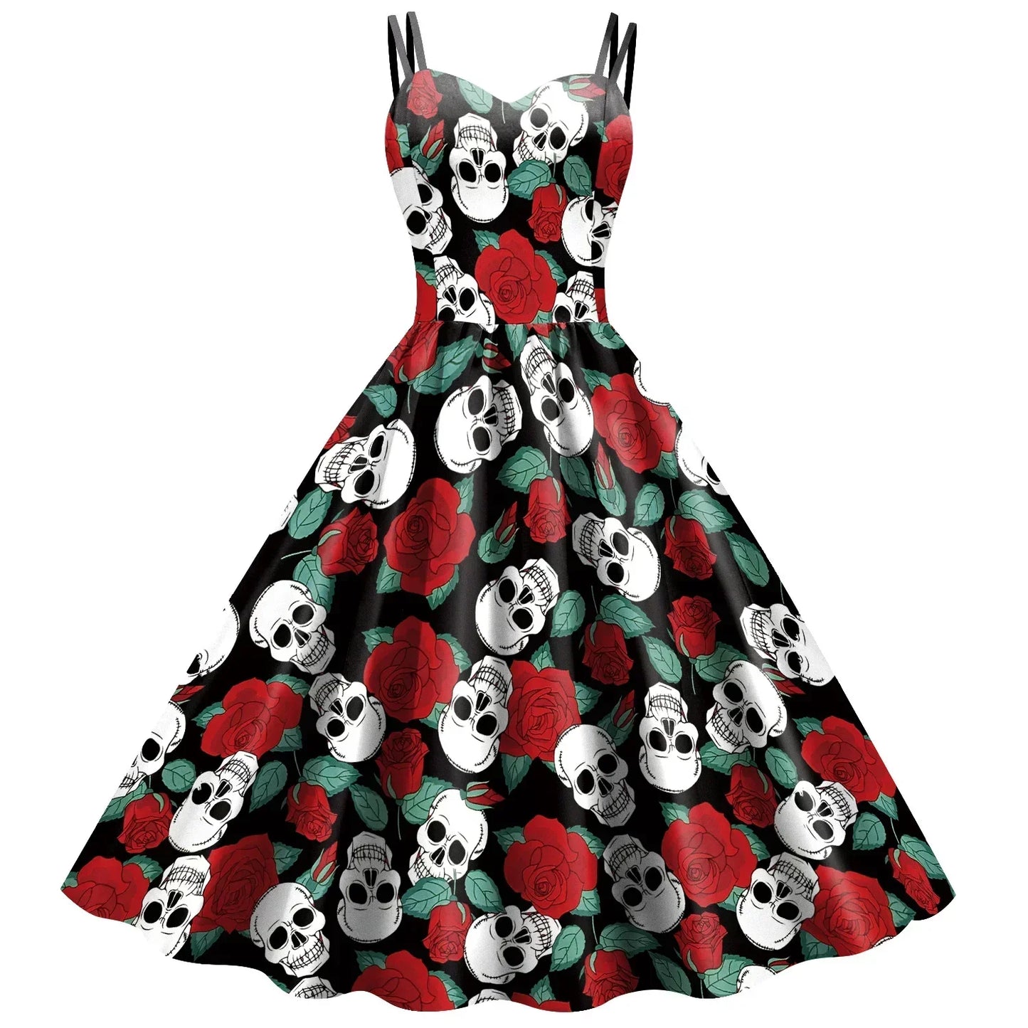 EtherealBe skeleton rose Halloween dress with a vintage fit and playful skull and rose pattern