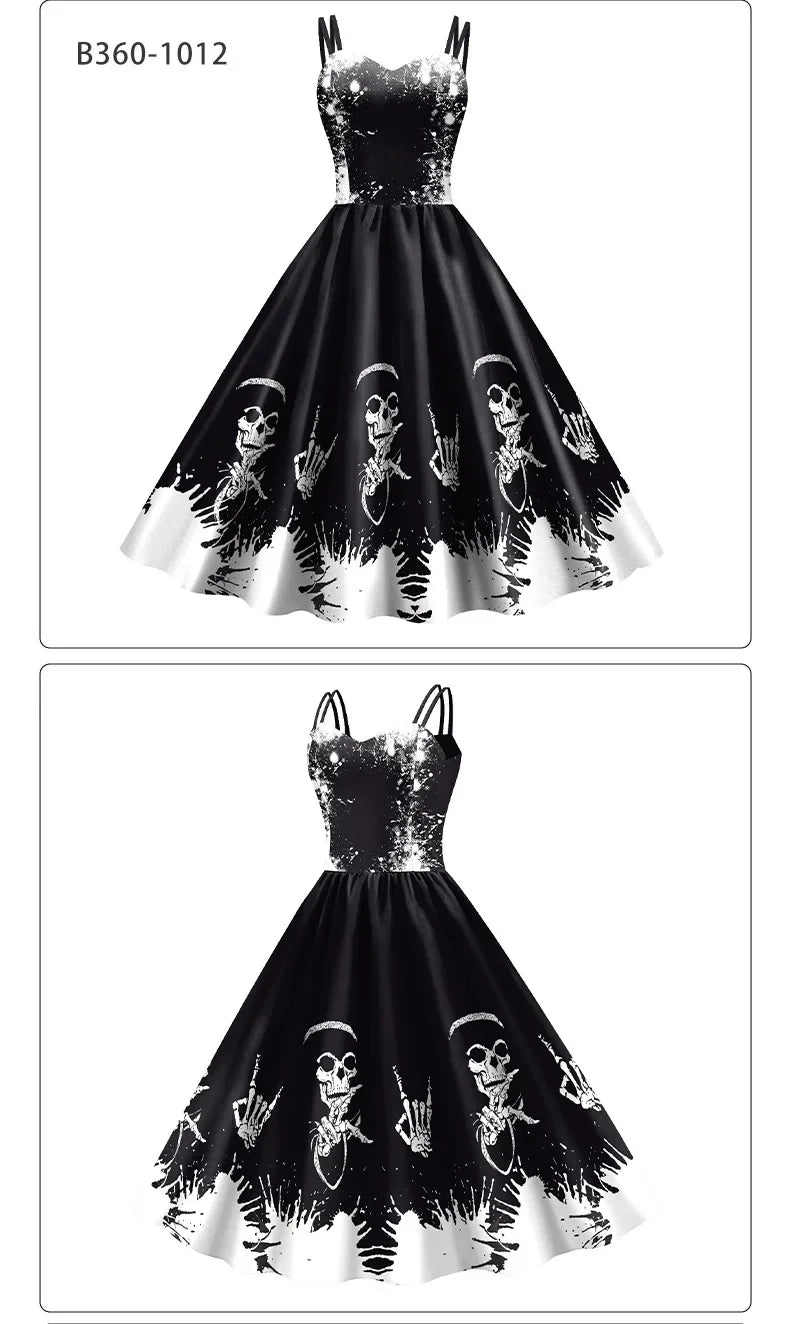 EtherealBe skeleton rose Halloween dress in black with skull and rose design for festive occasions