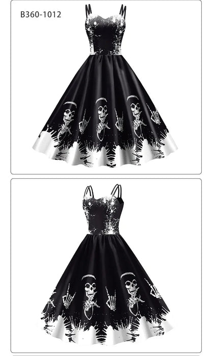 EtherealBe skeleton rose Halloween dress in black with skull and rose design for festive occasions
