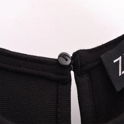 Close-up of the back button detail on an EtherealBe sleeveless chic cocktail dress