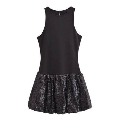 EtherealBe sleeveless chic cocktail dress in black with sequin skirt for elegant occasions