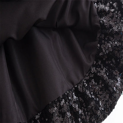 Inside view of an EtherealBe sleeveless chic cocktail dress featuring a smooth lining and sparkling sequins