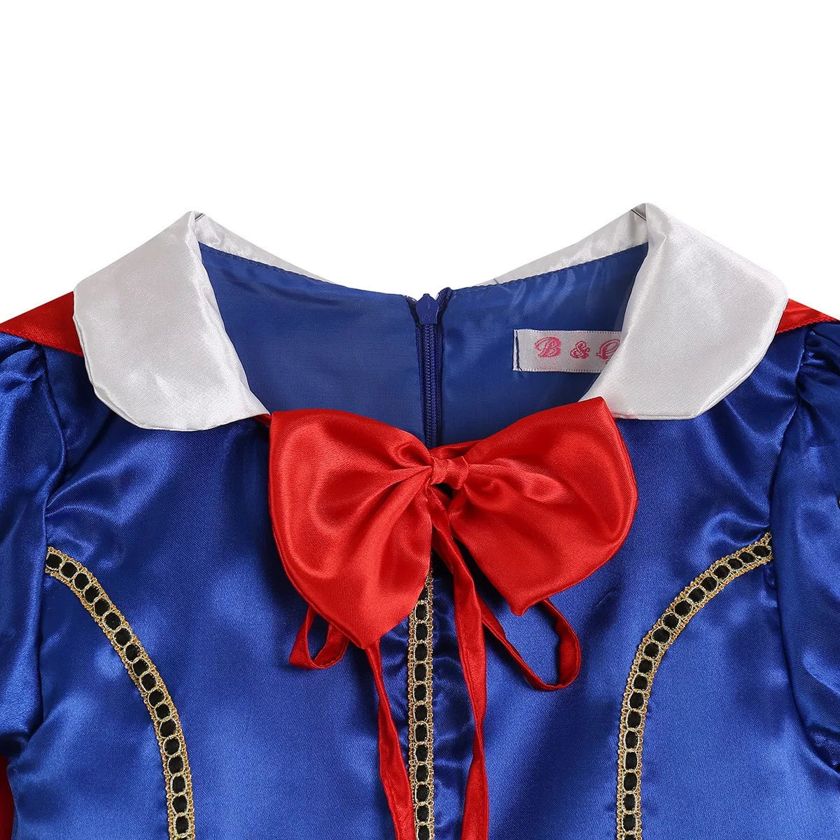 EtherealBe Snow White costume for kids featuring a blue dress with red accents and a white collar