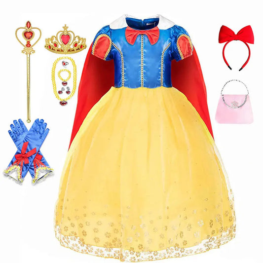 EtherealBe Snow White costume for kids with dress, crown, gloves, and accessories for dress-up fun