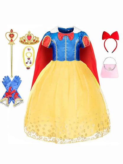 EtherealBe Snow White costume for kids with dress, crown, accessories, and matching gloves