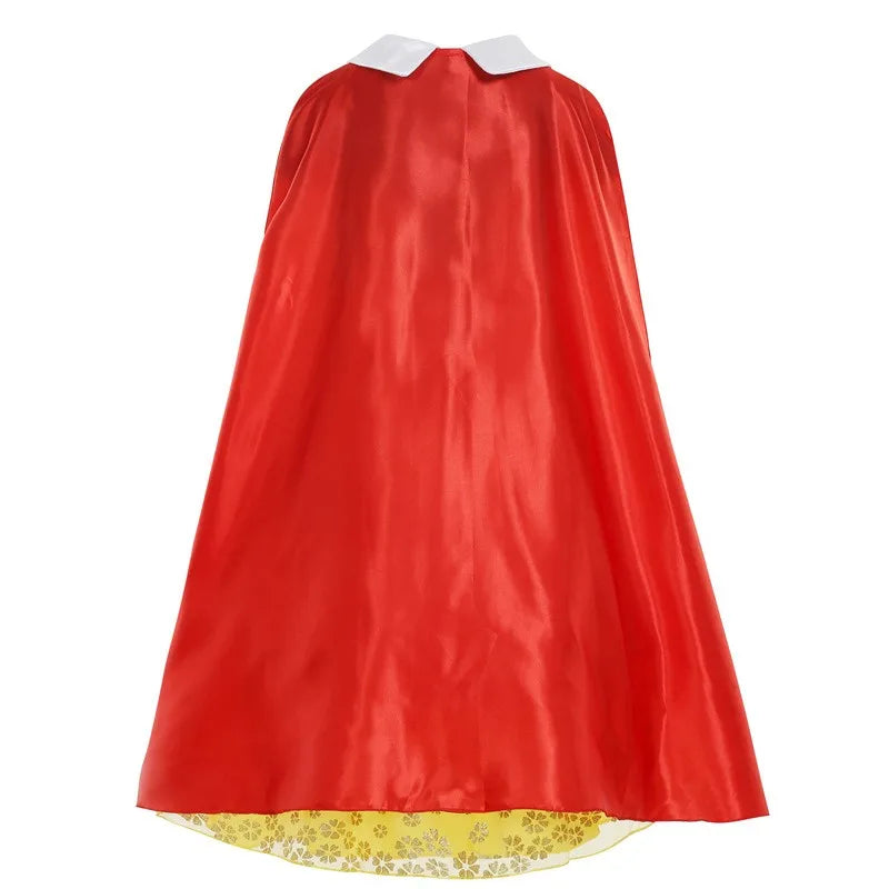 EtherealBe Snow White costume for kids featuring a vibrant red cape with a white collar